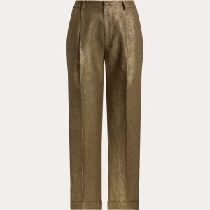 Ralph Lauren Pleated Metallic Linen Cropped Pant