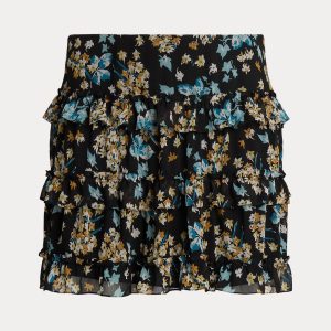 Ralph Lauren Floral Ruffle-Trim Georgette Miniskirt
