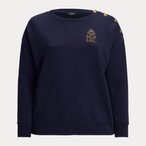 Ralph Lauren Button-Trim French Terry Sweatshirt