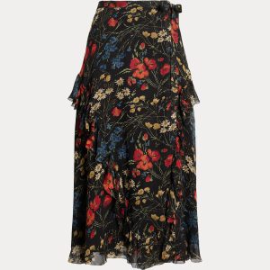 Ralph Lauren Floral Ruffle-Trim Georgette Wrap Skirt