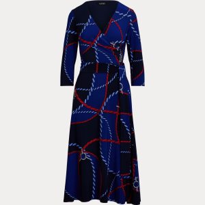 Ralph Lauren Rope-Print Surplice Stretch Jersey Dress