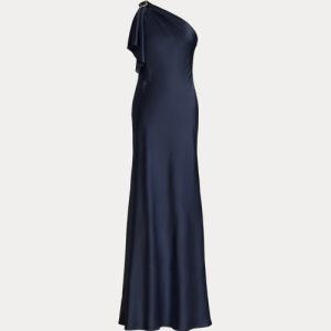 Ralph Lauren Satin Charmeuse One-Shoulder Gown