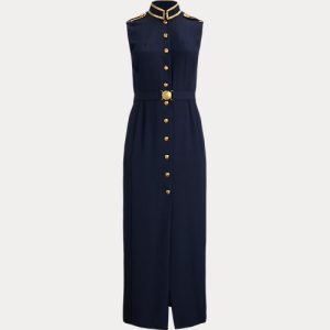 Ralph Lauren Metallic-Trim Belted Georgette Gown