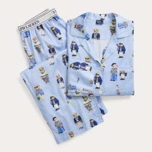 Ralph Lauren Polo Bear Cotton Long-Sleeve Pajama Set