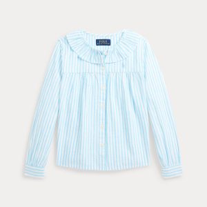 Ralph Lauren Striped Ruffled Linen-Cotton Shirt