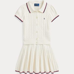 Ralph Lauren Mini-Cable Cotton Cardigan & Skirt Set
