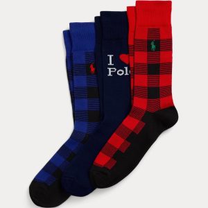 Ralph Lauren Logo & Buffalo Check 3-Sock Gift Set