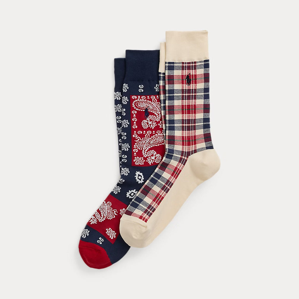 Ralph Lauren Plaid & Bandanna Trouser Sock 2-Pack