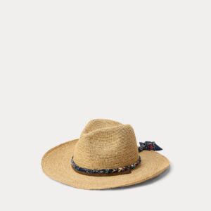 Ralph Lauren Scarf-Trim Raffia Hat