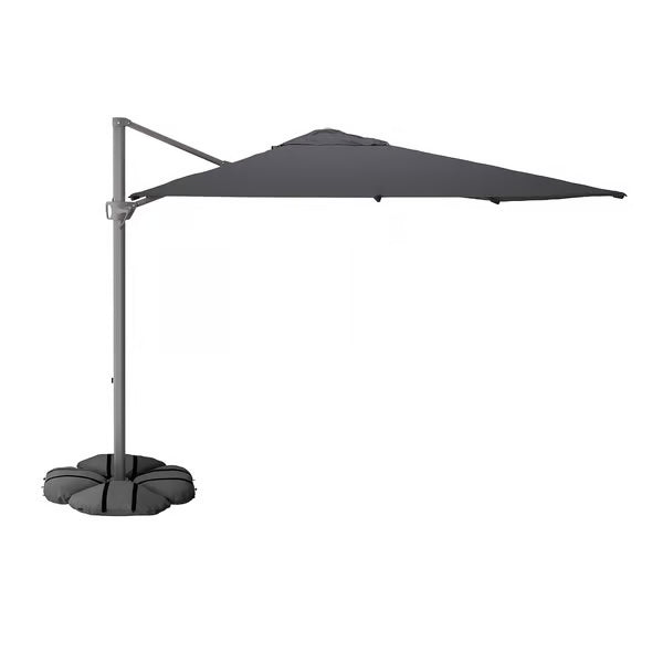 IKEA SEGLARÖ / IGGÖN Hanging umbrella with base, anthracite/dark gray, 129 7/8x94 1/2 "