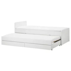 IKEA SLÄKT Bed frame w/pull-out bed + storage, white, Twin