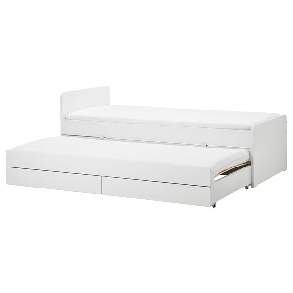 IKEA SLÄKT Bed frame w/pull-out bed + storage, white, Twin