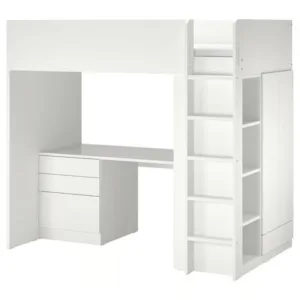 IKEA SMÅSTAD Loft bed, white white/with desk with 2 shelves, Twin