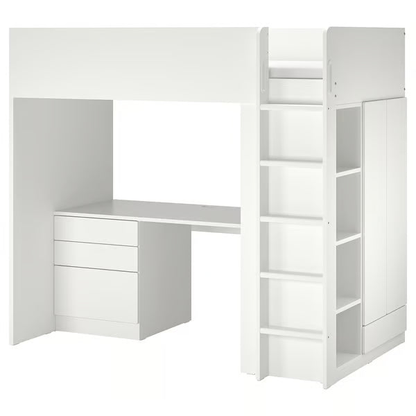 IKEA SMÅSTAD Loft bed, white white/with desk with 2 shelves, Twin