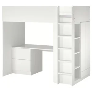 IKEA SMÅSTAD Loft bed, white white/with desk with 3 drawers, Twin