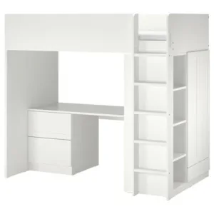 IKEA SMÅSTAD Loft bed, white with frame/with desk with 3 drawers, Twin
