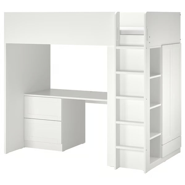 IKEA SMÅSTAD Loft bed, white with frame/with desk with 3 drawers, Twin