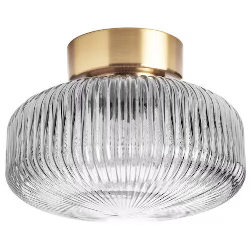 IKEA  SOLKLINT Ceiling lamp, brass/gray clear glass, 11 "
