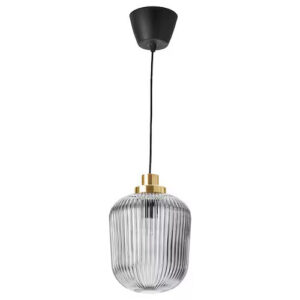 IKEA SOLKLINT Pendant lamp, brass/gray clear glass, 9 "