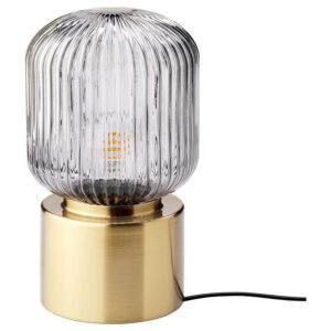 IKEA SOLKLINT Table lamp, brass/gray clear glass, 11 "