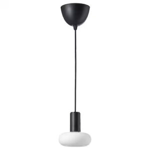 IKEA SUNNEBY / MOLNART Pendant lamp with LED bulb, black/donut-shaped opal