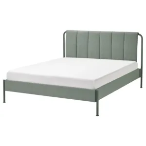 IKEA TÄLLÅSEN Upholstered bed frame, Kulsta gray-green/Luröy, Queen