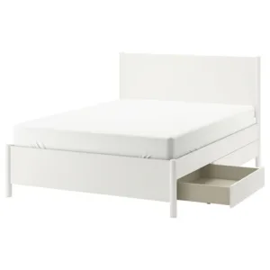 IKEA TONSTAD Bed frame with storage, off-white, Queen