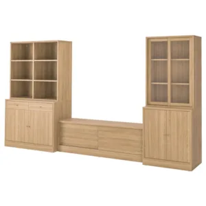 IKEA TONSTAD TV storage combination, oak veneer/clear glass, 149 7/8x18 5/8x78 7/8 "