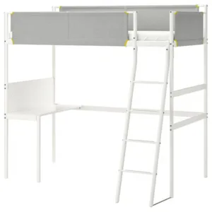 IKEA VITVAL Loft bed frame with desk top, white/light gray, Twin
