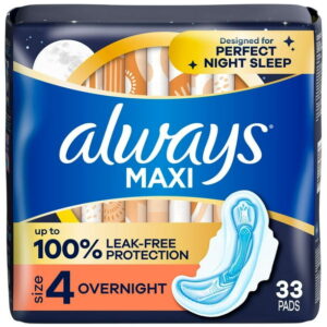 Always Maxi Pads, Size 4 Overnight, 33 Count