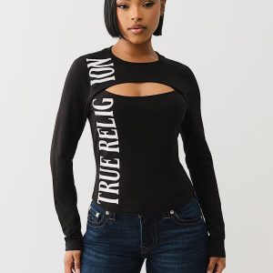 TRUE RELIGION LONG SLEEVE KEYHOLE LOGO TOP