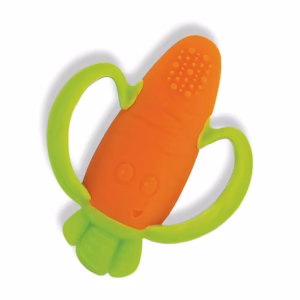 Infantino Lil' Nibbles Textured Baby Teething Toy, Orange Carrot, BPA-free silicone teether