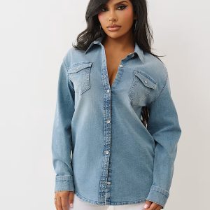 TRUE RELIGION OVERSIZED DENIM HORSESHOE SHIRT