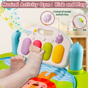 GRM Baby Play Mat Baby Gym Funny Play Piano Tummy Time Baby Activity Gym Mat with 5 Infant Learning Sensory Baby Toys