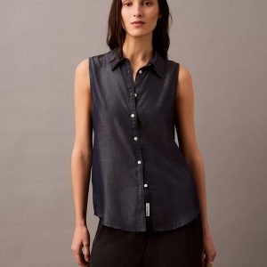 Calvin Klein Sleeveless Denim Button-Down Shirt