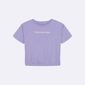 Calvin Klein Girls Cinched Logo Graphic Relaxed T-Shirt