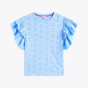Tommy Hilfiger Embroidered Eyelet Ruffle-Sleeve Top