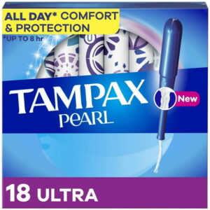 Tampax Pearl Tampons, with LeakGuard Braid, Ultra Absorbency, Unscented, 18CT