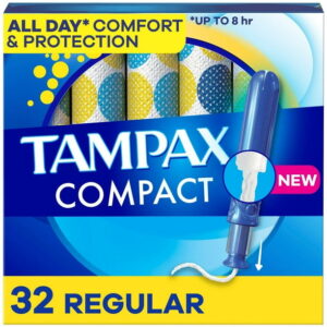 Tampax Compact Pearl Tampons, with LeakGuard Braid & Extendable Applicator, Regular Absorbency