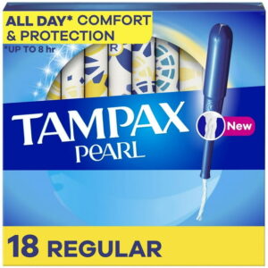 Tampax Pearl Tampons, with LeakGuard Braid, Regular Absorbency, Unscented, 18CT