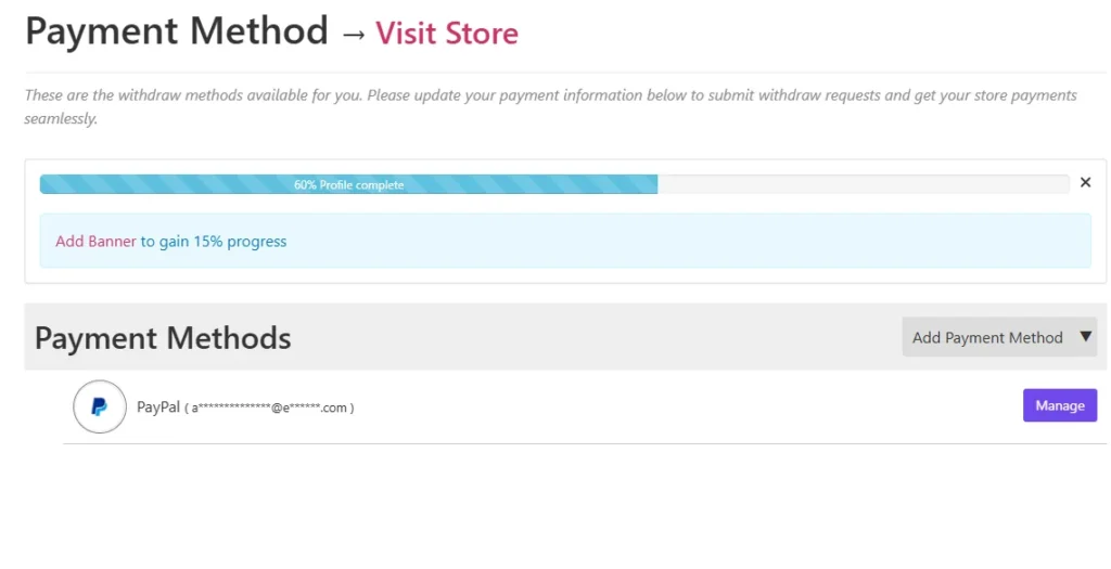 Payment settings in the shop dashboard